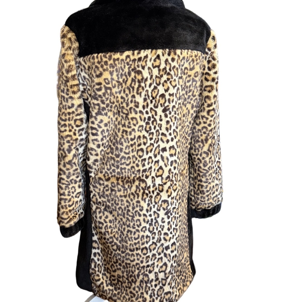 Pia Rossini Leopard Print Faux Fur Coat Black Trim M/L - Picture 11 of 12